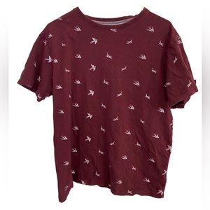 Ping Pong France Maroon Men’s XL Slim Fit T-Shirt BIRDS Pattern